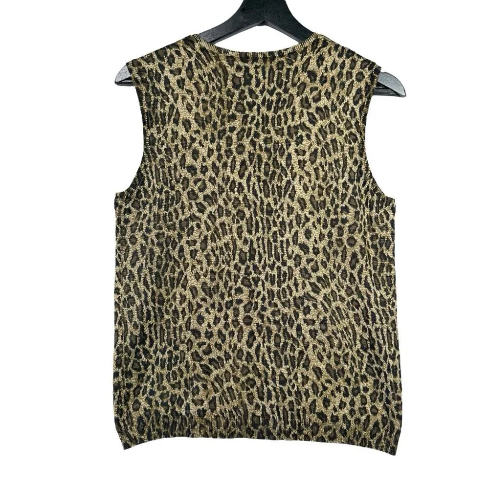 Lauren Ralph Lauren Sleeveless Top Womens Size M Leopard Shirt Tank Silk Blend - Picture 2 of 4